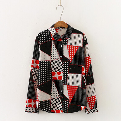 

Elegant Office Lady Shirt Fashion Printed Lapel Slim Blouse Personality Long Sleeve Shirt Plus Size