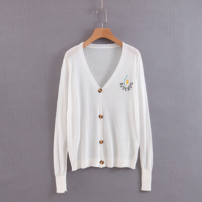 

Korean Style Avocado Pattern Women Knit Cardigan Loose Casual V-neck Long-sleeved Thin Sweater