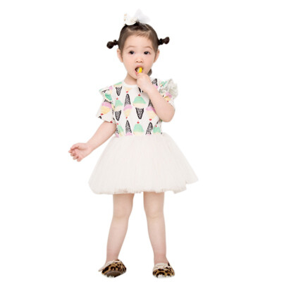 

2017 Baby Girl Dress Kids Summer Short Sleeve Ice Cream Printed Tutu Dresses Child Clothing Infantil Vestidos