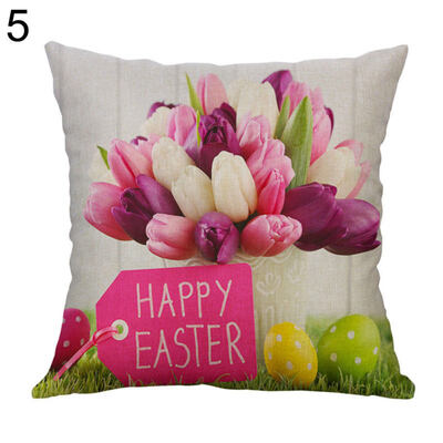 

Happy Easter Egg Rabbit Flower Pillow Case Cushion Cover Sofa Bed Car Cafe Decor