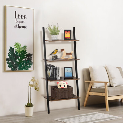 

Gobestart Vintage Industrial Ladder 4-Tier Bookshelf Floor-standing Shelves Storage Shelf