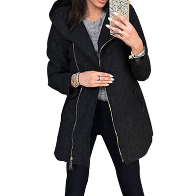 

Women Long Sleeve Zipper Hoodie Loose Solid Color Jacket