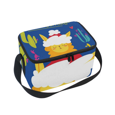 

ALAZA Lunch Box Insulated Lunch Bag Large Cooler Christmas Card With Cute Lama Tote Bag
