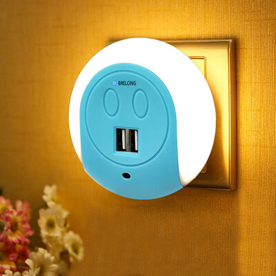 

BRELONG LED Night Light Dual USB Port Wall Charger Light Sensor 2A 110-240V US