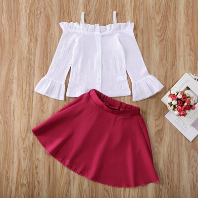 

Toddler Baby Girl Kid Sling Off Shoulde Tops Ruffle Skirt Outfit Clothes Sets