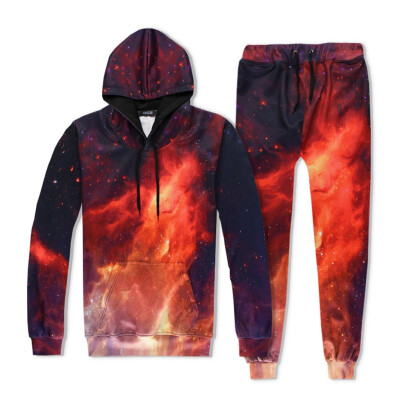 

Toponeto Men Universe 3D Print Hooded Galaxy Hoodie Tops Pants Sets Sport Suit Tracksuit