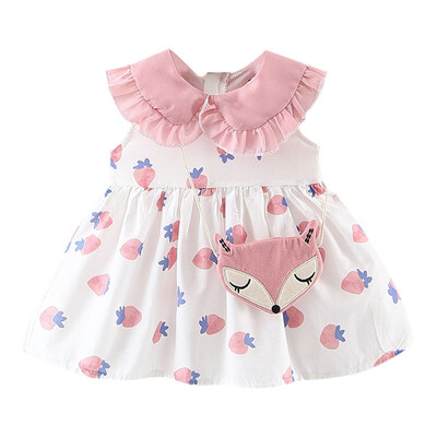 

Baby dress summer Baby Girl Cotton Cute Sweet Concise Cartoon Pattern Sleeveless All-match Lapel Dresses