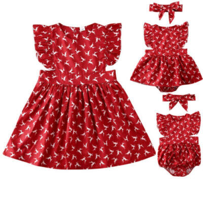 

Christmas Toddler Baby Girl Sister Matching Clothes Romper Dress Outfit