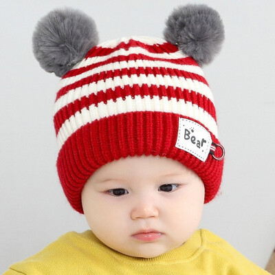 

Autumn winter baby wool cap for children plus fleece girls 5 to 30 months male&female cap striped double wool warm hat