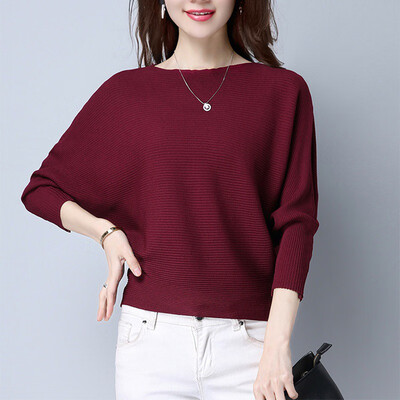 

Autumn Women Batwing Sweaters O Neck Pullovers Loose Knitted Female Jumpers Tops New Arrival Striped Pullovers&Sweaters