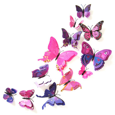

12pcs 3D DimensionalDouble Butterfly Home Decor Fridge Refrigerator Magnet Butterfly Wall Stickers for Home Party Decoration