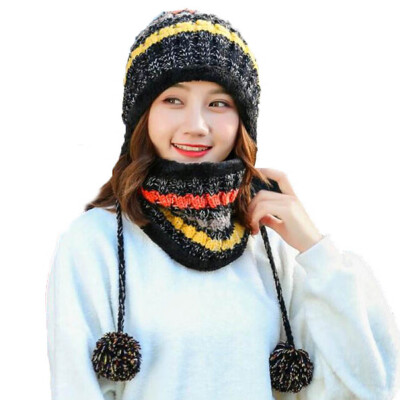 

New Winter Scarf Hat Set For Women Warm Knitted Ski Beanie Scarves Skull Cuff