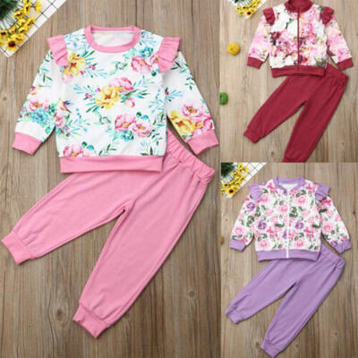 

Newborn Kids Baby Girls Clothes Floral Hooded Tops Long Pants 2PCS Outfits Set