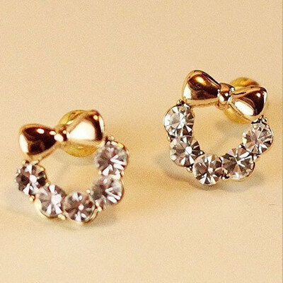 

HandmadeMini Gift Earrings Earrings Gold Crystal Wedding Women Earrings Trend Bow Circle Girl Stud Jewelry Party