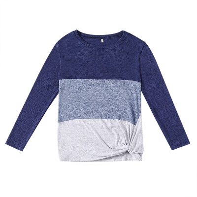 

Bat Sleeve Round Neck Loose Color Splice Women T-shirt