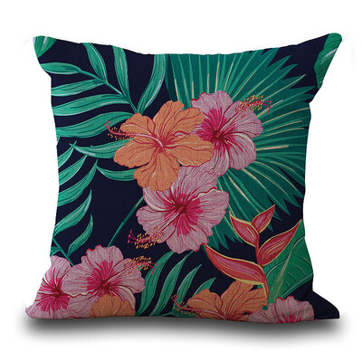

〖Follure〗Vintage Flower Tropical Leaves Waist Throw Pillow Case Cushion Cover Home Deco A
