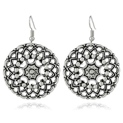 

Retro Hollow Disc Earrings for Women Big Flower Carved Vintage Charm Drop Earrings Geometric