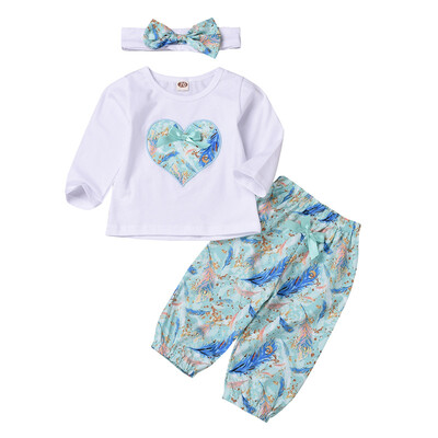 

Baby Girl Clothes Spring Autumn Winter Casual Long Sleeve Top And Printing Trousers And Headband Kit Kid Three-piece Outfit Set
