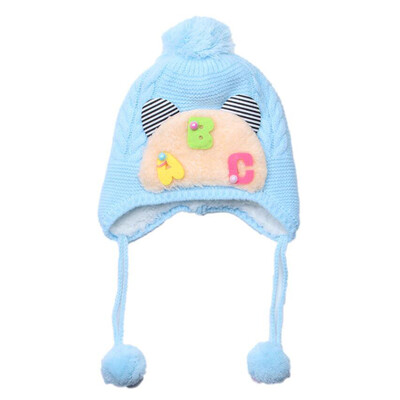 

Autumn Winter Infant Baby Boy Girl Cotton Hat Cute Letter Pattern With Ear Design Plus Velvet Cashmere Earmuffs Warm Knitted Hat