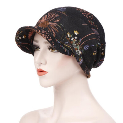 

Muslim Women Print Cotton Hat Hijab Hair Loss Chemo Headscarf Wraps Visor Cap