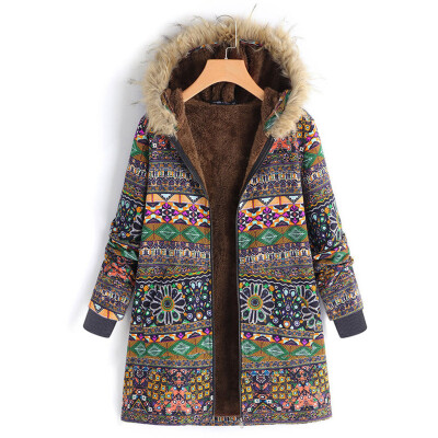 

Toponeto Womens Winter Warm Outwear Floral Print Hooded Pockets Vintage Oversize Coats