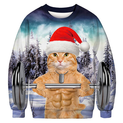 

Winter Hoodies Women Funny Husky Digital Christmas 3D Printed Couple Sweaters Round Neck Pullover Long Sleeve Casual Loose Tops