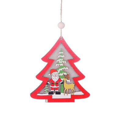 

Portable Delicate Christmas Decoration Wooden Hollowed-Out Figure Creative Christmas Tree Pendant With Light