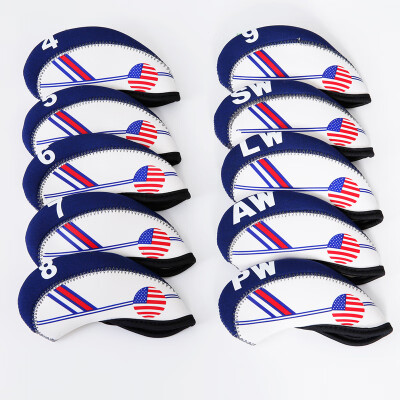 

10x White & Blue USA Flag Neoprene Golf Club Iron Head Cover Headcover Protector