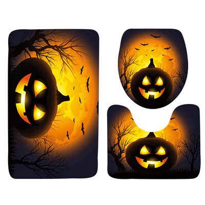 

3PcsSet Halloween Style Bathroom Decor Non-Slip Floor Mat Bath Mat Pedestal Rug Lid Toilet Cover Halloween Decorations
