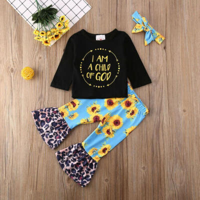 

Toddler Baby Girl Clothes Sunflower TopsLong PantsHeadband Casual Outfit Set