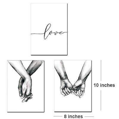 

Love And Hand In Hand Wall Art Canvas Print Poster Black And White Sketch Art Decor For Living Room Bedroom Household Decoration