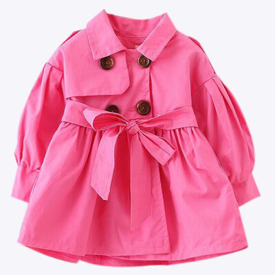 

2-5Y Autumn Spring Baby Girl Trench Coat Long Jacket Double Breasted Kids Overcoat Children Windbreaker Outwear