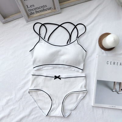 

Women Pink Blue Underwear Comfortable Wireless Loungewear Lingerie Bra Set Black&White Cotton Bras Sets