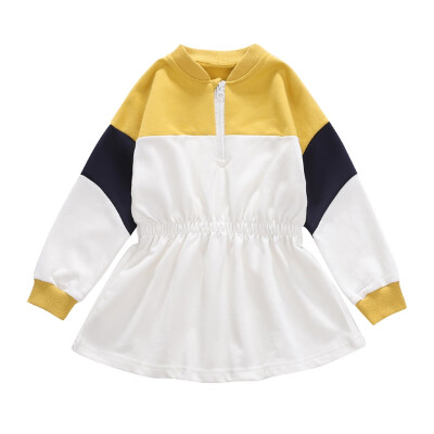 

New Autumn Dress For Girls Baby Girls Dress Patchwork Color Long Sleeve Sweatshirt Dresses Kids Clothes Cute Spring