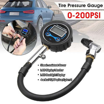 

Digital LCD Tyre Tire Air Pump Pressure Gauge Tester 0-200PSI Car Van PSI KPa Bar Kgcm2 4 Units Switchable
