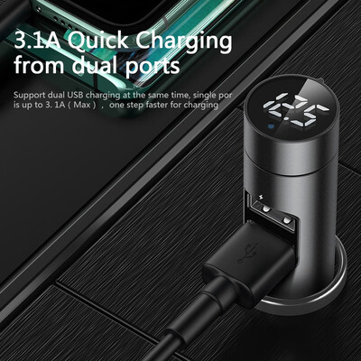 

Baseus Car Charger FM Transmitter Modulator Bluetooth Wireless Audio MP3 Player Dual