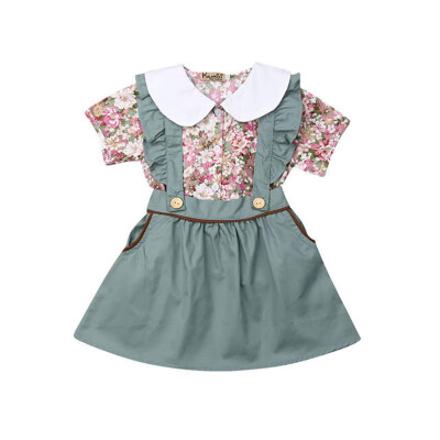 

Summer Baby Girl Cute Floral Print Short Sleeve Top And suspender Skirt Kit Kid Two-piece Outfit Set