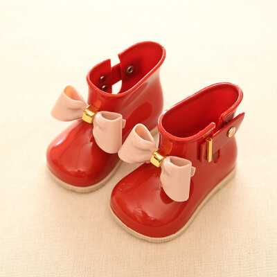 

Kids Waterproof Buckle Ankle Boots Childrens Rubber Boots Kids Boots PVC Baby Girls Jelly Cute Bowknot Rain Shoes RedPinkBlack