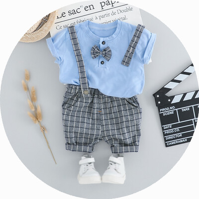 

Newborn Baby Boy Clothes Kids Boys Casual Bow Tie T-Shirt TopsPlaid Shorts Overalls Toddler Outfits Sports Outwear