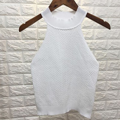 

Women Korean Halter Sleeveless High Neck Hanging Neck Knitted Tank Top Slim