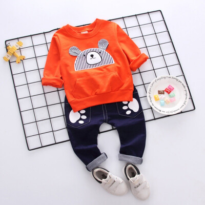 

High Quality Autumn Baby Boy Girl Cartoon Bear Print Long Sleeve Sweatshirt Blouse Trousers Casual Outfits Clothes