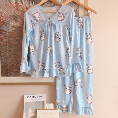 

Sweet Print Ruffle Pajamas Set Long Sleeve Pants Casual Set Home Service Two-piece Set