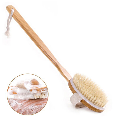 

Natural Long Wood Bristle Body Brush With Detachableundetachable Long Wood Handle Bath Body Brush