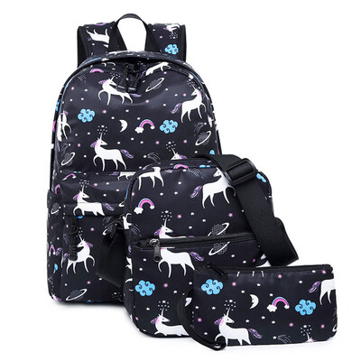 

Unicorn Teens Backpack for School Boys Girls School Bookbag Three-piece Suit Travel backpack
