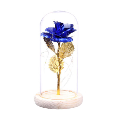 

Imitation Gold Foil Rose with LED in Glass Dome Cover On Wooden Base for Valentines Day Mothers Day Anniversary Wedding