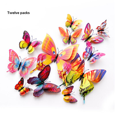 

12pcs Multicolor Double Layer Butterfly 3D Wall Sticker Magnet PVC Butterflies Party Kids Bedroom Fridge Home Decoration