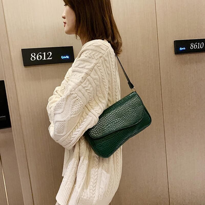 

Women Handbag PU Leather Solid Color Crocodile Pattern Flap Formal Business Elegant OL Tote Bag