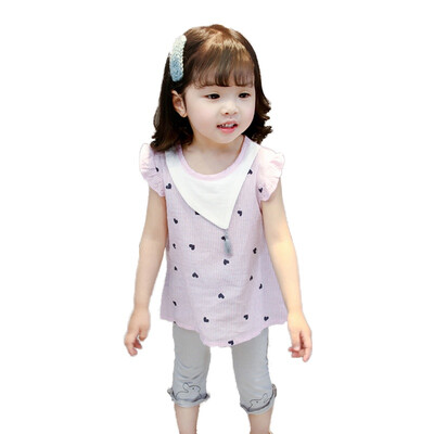 

Fashion Girls Kids Children Cotton Polyester O-Neck Polka Dot Heart Rabbit Tassel Summer Casual Sleevsless Sets