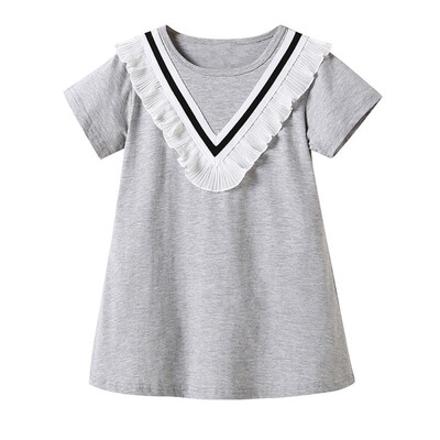

Girls Dress Kids Clothes V-neck Summer Mini Short-Sleeved Girls Dress Primary School Uniforms Cute Causal Princess Dress