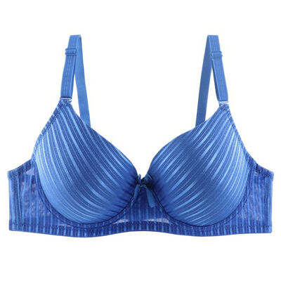 

Women Bra Sexy Lingerie Push-up Deep V Plus Size Stripe Glossy Bow With Steel Ring Adjustable Bra